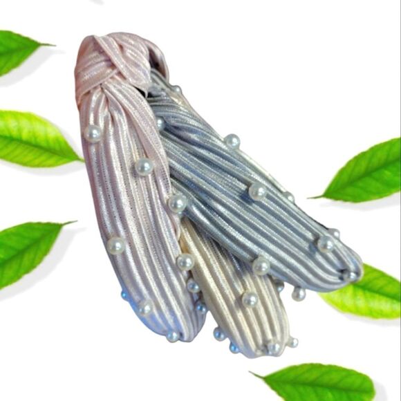 Bow Fancy Set of 3 Pastel Metallic Pearl Embellished Top Knot Headbands NWT - Picture 4 of 13